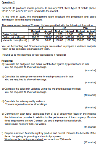  Someone please answer Q2, thank you Question 2 Connect Ltd produces