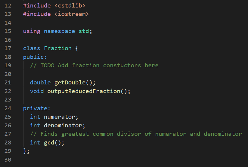 to the Fraction class. The fraction class stores a numerator and denominator.