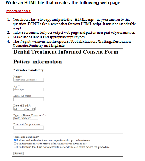 Write an HTML file that creates the following web page. Write an
