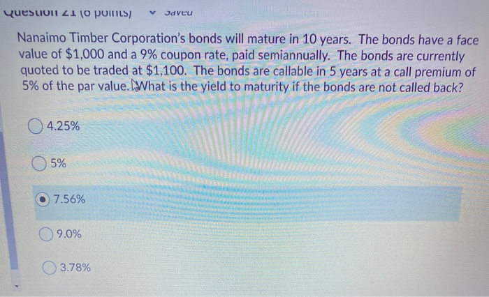 is the yield to call if bonds are called back at the