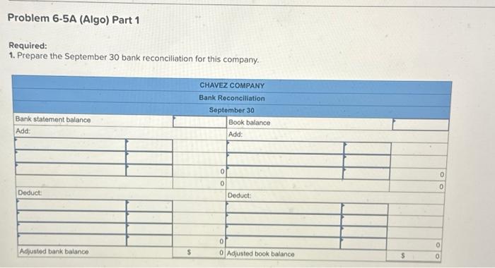 Note: Enter debits before credits. Required: 1. Prepare the September 30 bank