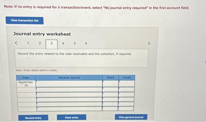 "No journal entry required" in the first account field. Journal entry worksheet