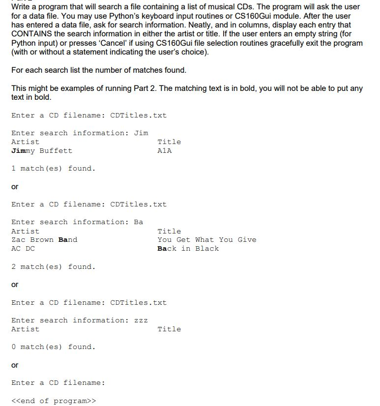 that will build a file containing a list of musical CDs. The