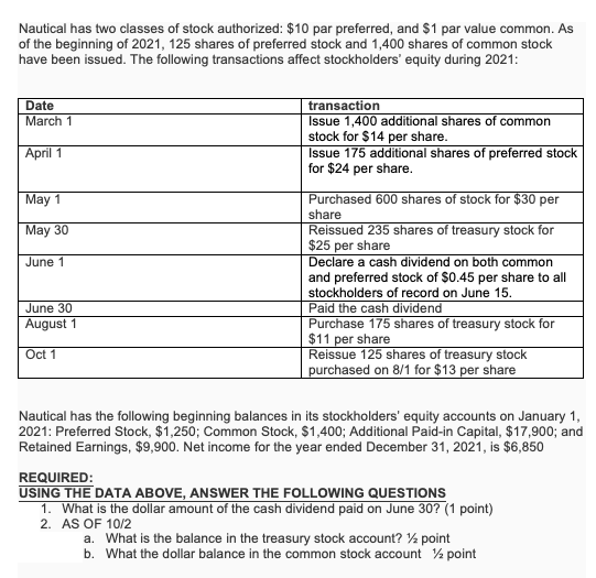 please help me to solve this Nautical has two classes of stock