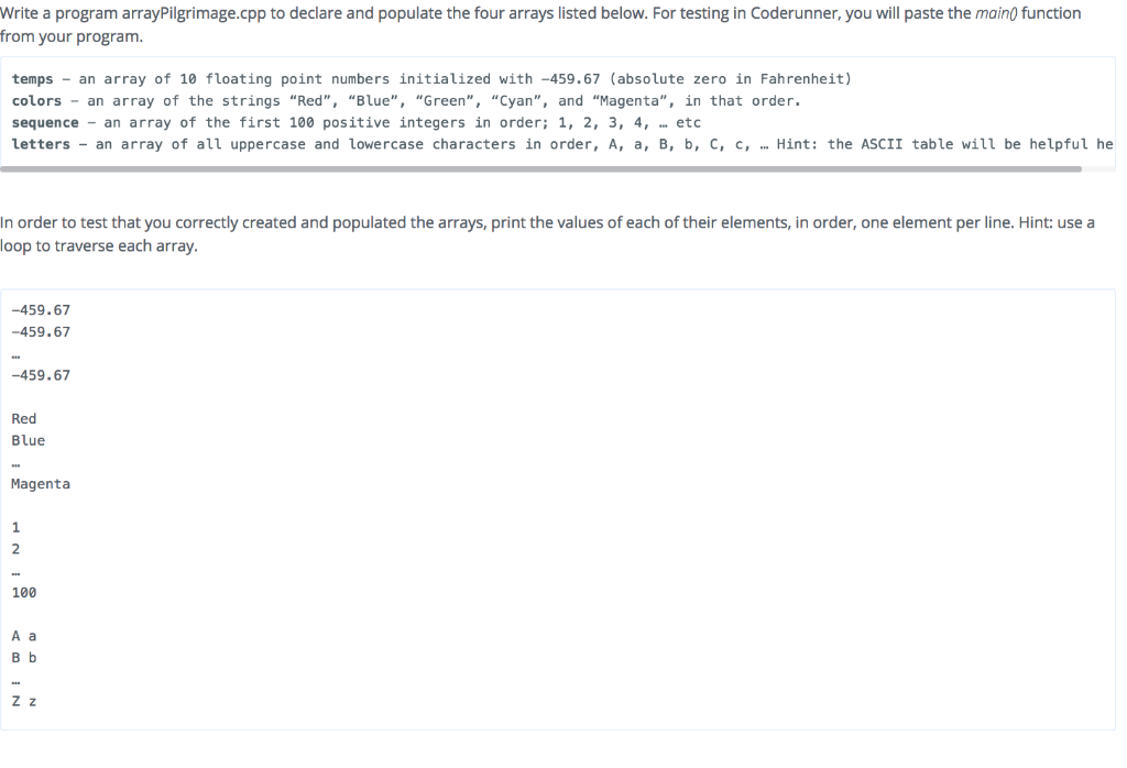 C++ Write a program arrayPilgrimage.cpp to declare and populate the four arrays