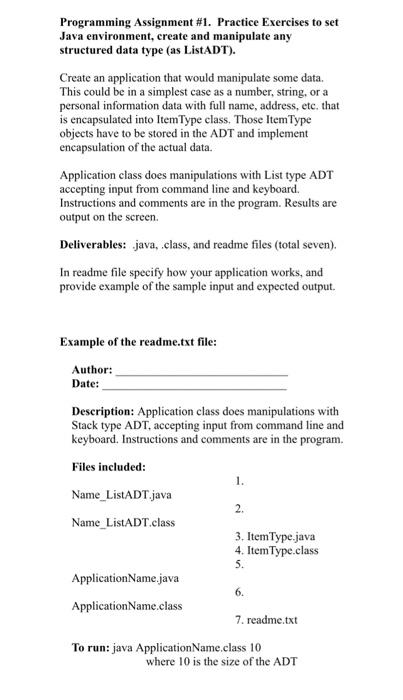  Programming Assignment \#1. Practice Exercises to set Java environment, create and