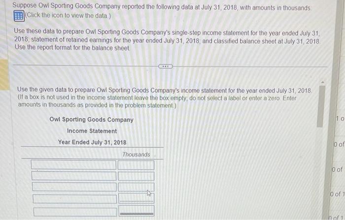 reported the following data at July 31,2018 , with amounts in thousands