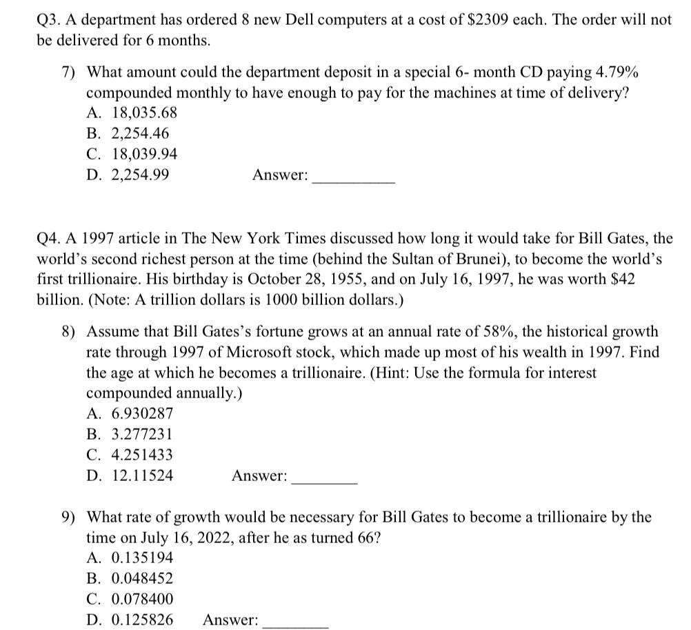 Please answer all the questions attached below ASAP please Q3. A department
