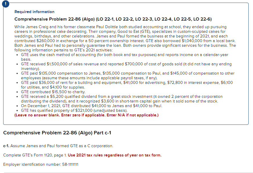  Required information Comprehensive Problem 22-86 (Algo) (LO 22-1, LO 22-2, LO