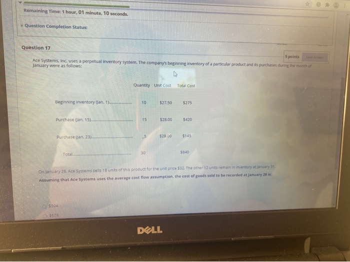  Remaining Time: 1 hour, 01 minute, 10 seconds. * Question Completion