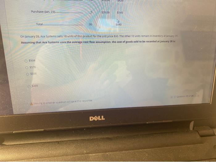 Status: Question 17 5 points Ace Systems, Inc. uses a perpetual inventory