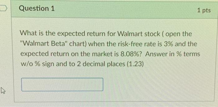  D. Question 1 1 pts What is the expected return for