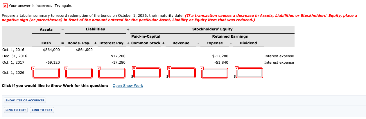 please explain x Your answer is incorrect. Try again. Prepare a tabular