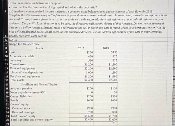  Given the information below for Knapp Inc.: a. How much is