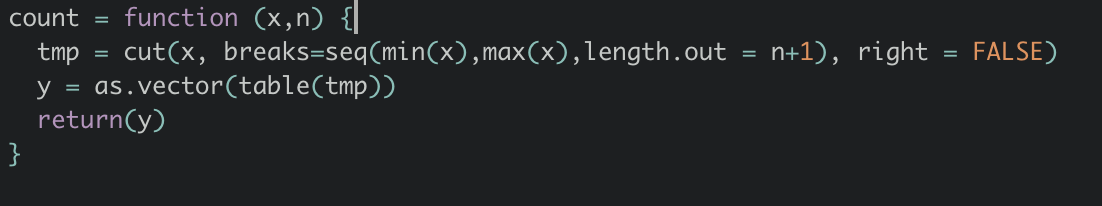  Create a function in R named counts. This function should take