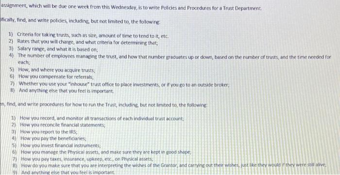  assignment, which will be due one week from this Wednesday, is