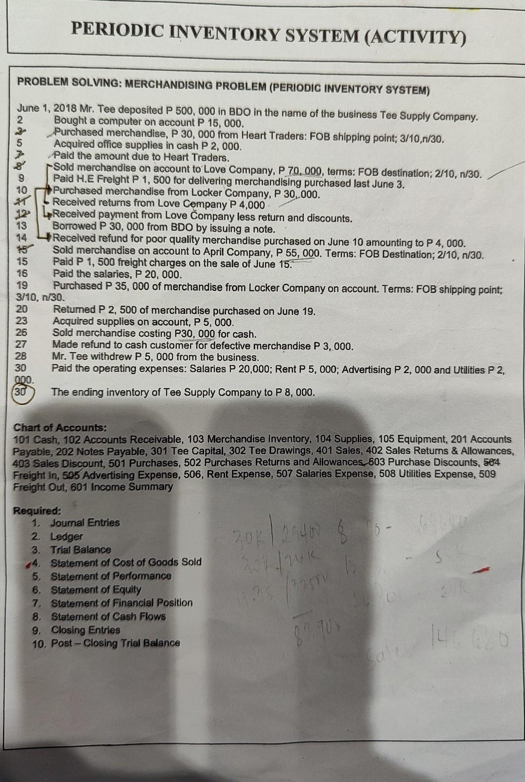  Please help me answer the required problem solving in periodic Inventory