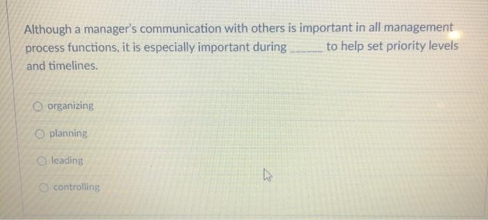  Although a manager's communication with others is important in all management
