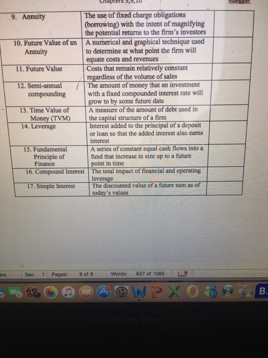 that best answers the definition. 17 points point each) DEFINITION CORRECT TERM