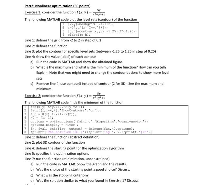  5y Part2: Nonlinear optimization (50 points) Exercise 1: consider the function