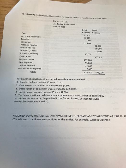 an.4. Acct 201 purchased computer The following as a consulting business by