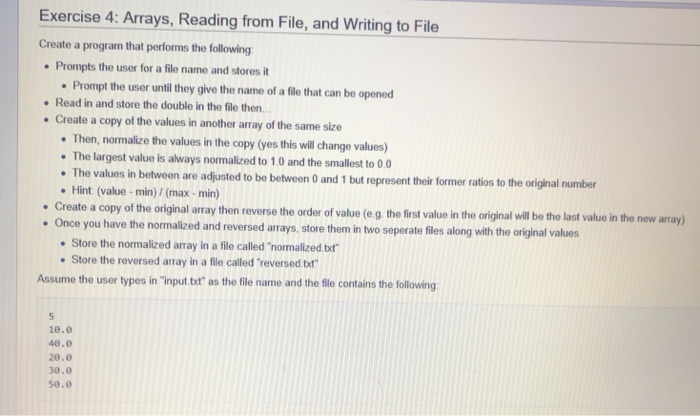  Write program for this using C++ code Exercise 4: Arrays, Reading
