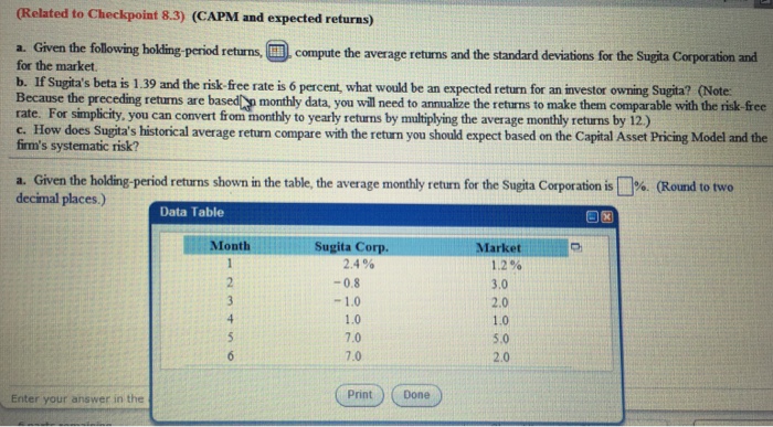  CAPM Given the following holding-period returns, , compute the average returns
