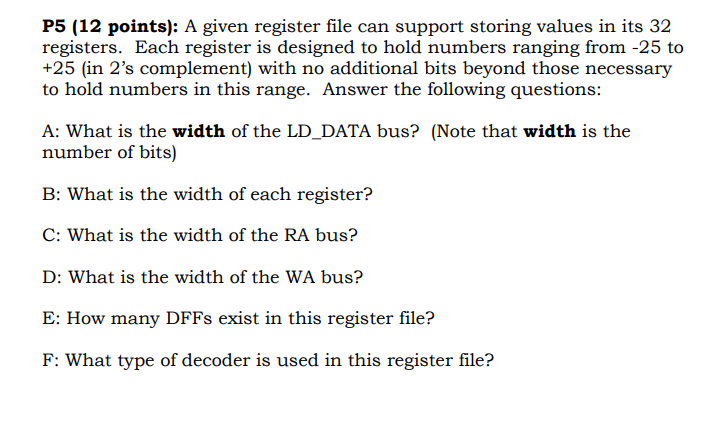  P5(12 points): A given register file can support storing values in