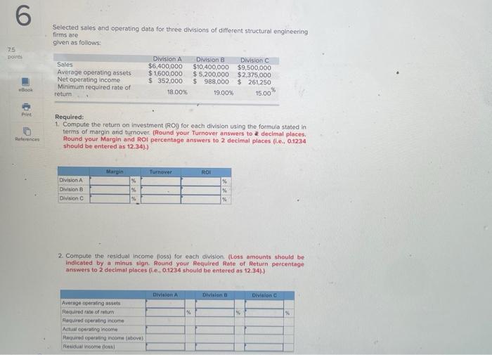  Complete problem Selected sales and operating data for three divisions of