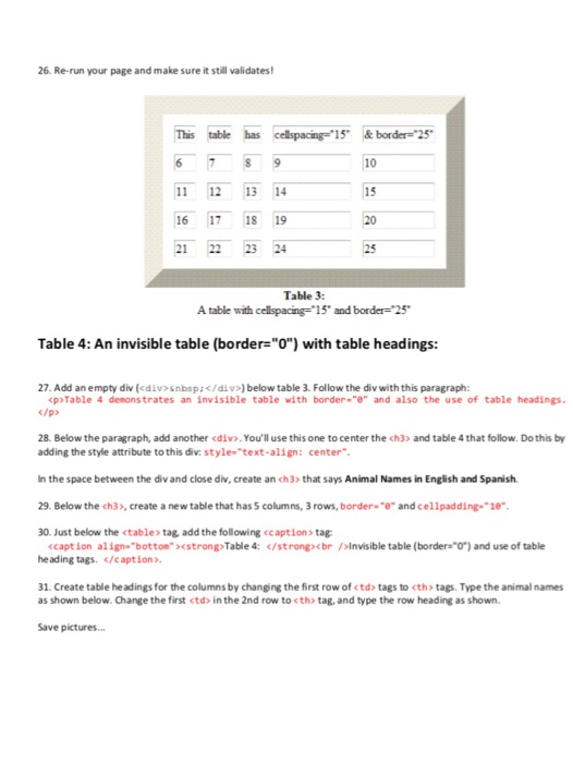 and eac h table will demonstrate certain features of using tables Remember: