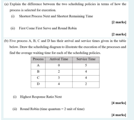(a) Explain the difference between the two scheduling policies in terms