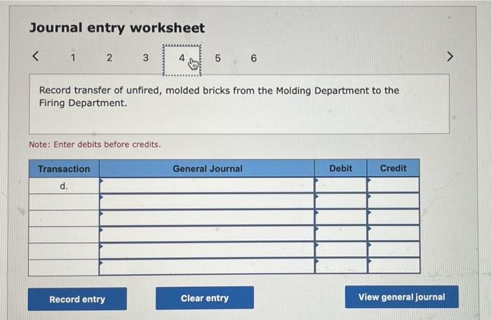costs incurred: Molding Department, $16,400, and Firing Department, $4,500. c. Manufacturing overhead