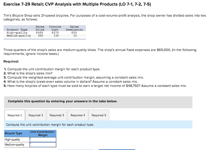  Exercise 7-29 Retail; CVP Analysis with Multiple Products (LO 7-1, 7-2,7-5)