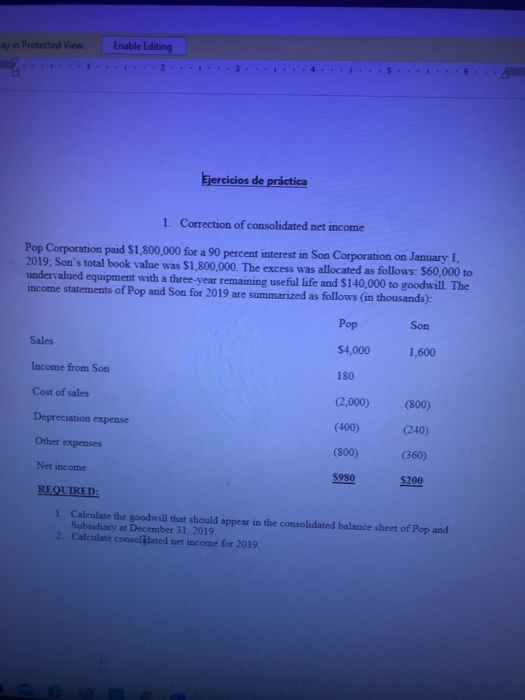  ay in Protected View Enable Editing 2 Ejercicios de prctica 1.