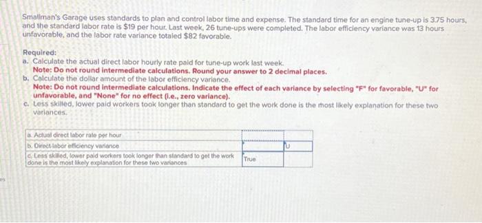  Smallman's Garage uses standards to plan and control labor time and