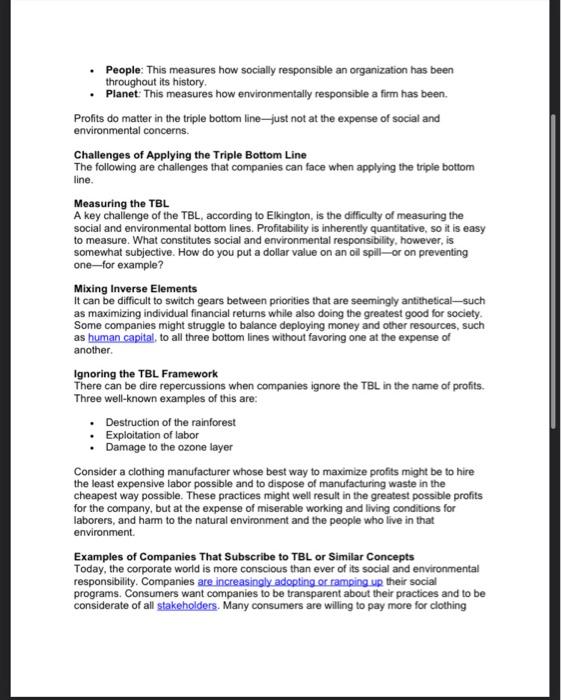 This assignment involves the concept of the "triple bottom line. I have