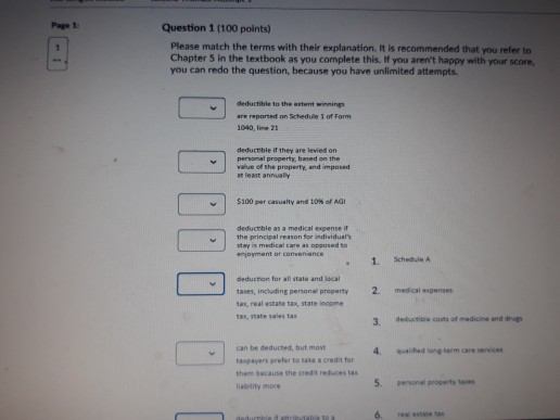  Page 1 Question 1 (100 points) Please match the terms with