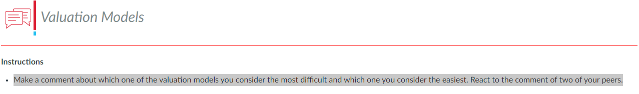  Valuation Models Instructions - Make a comment about which one of