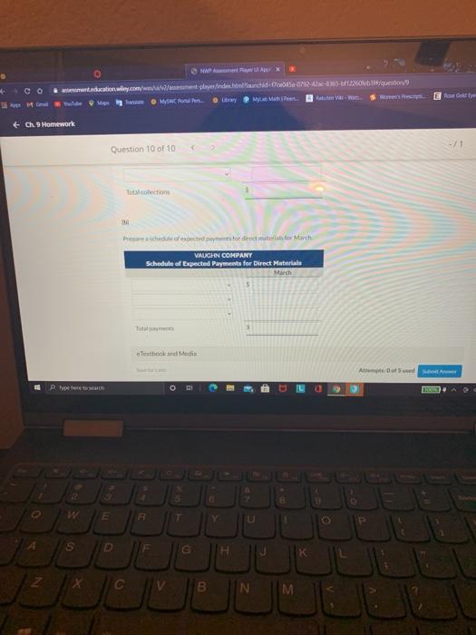 sales and direct materials purchases are as follows January February March Budgeted