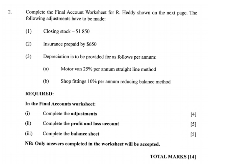  2. Complete the Final Account Worksheet for R. Heddy shown on