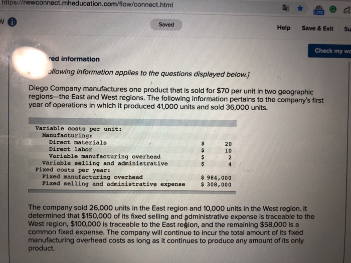  Saved Help Save & Exit Subm Direct labor 10 Variable manufacturing
