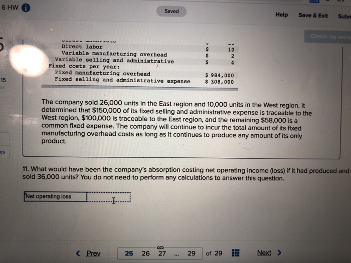 units in the East region and 10,000 units in the West region.