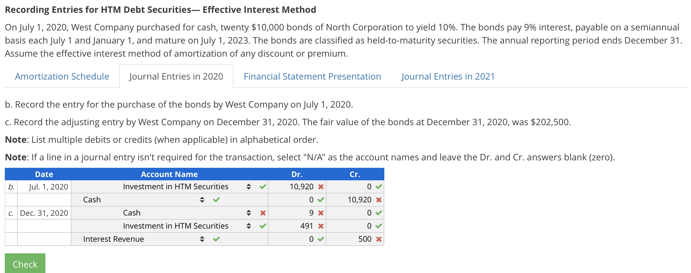 for HTM Debt Securities Effective Interest Method On July 1, 2020, West