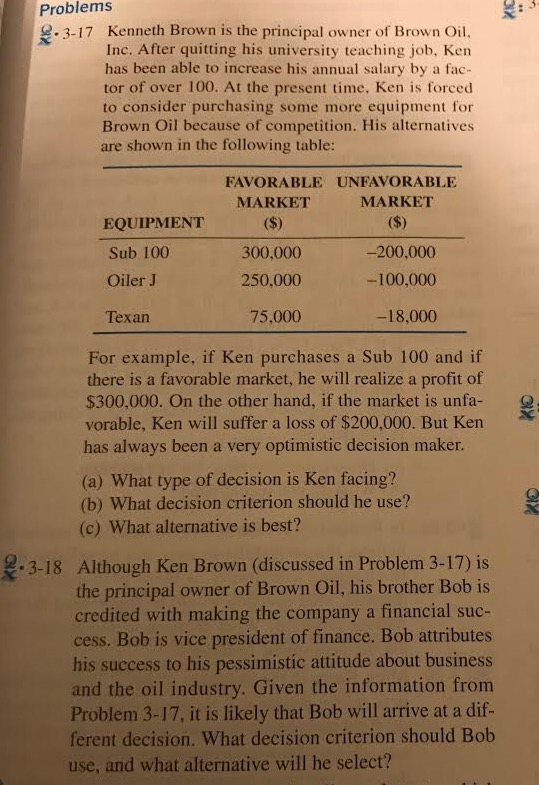 Help on this plz Problems -3-17 Kenneth Brown is the principal owner