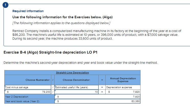  Required Information Use the following information for the Exercises below. (Algo)