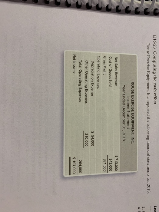  E16-23 Computing the cash effect Rouse Exercise Equipment, Inc. reported the