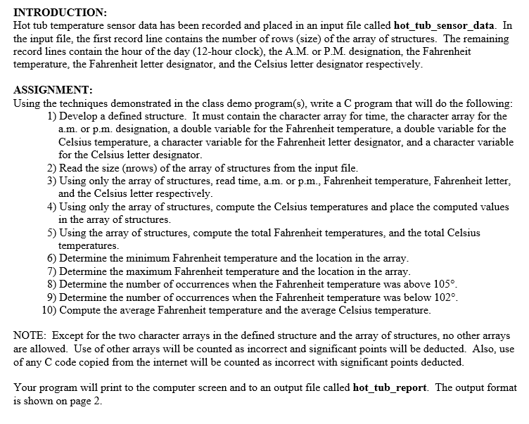 WRITTEN IN C CODE ONLY INTRODUCTION Hot tub temperature sensor data has