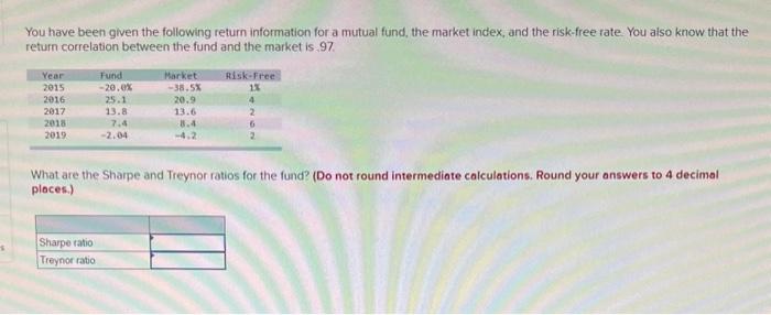  You have been given the following return information for a mutual