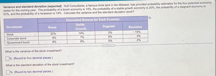  Variance and standard deviation (expected). Hull Consultants, a famous think tank