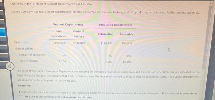  Sequential (Step) Method of Support Department Cost Allocation Chekov Company has